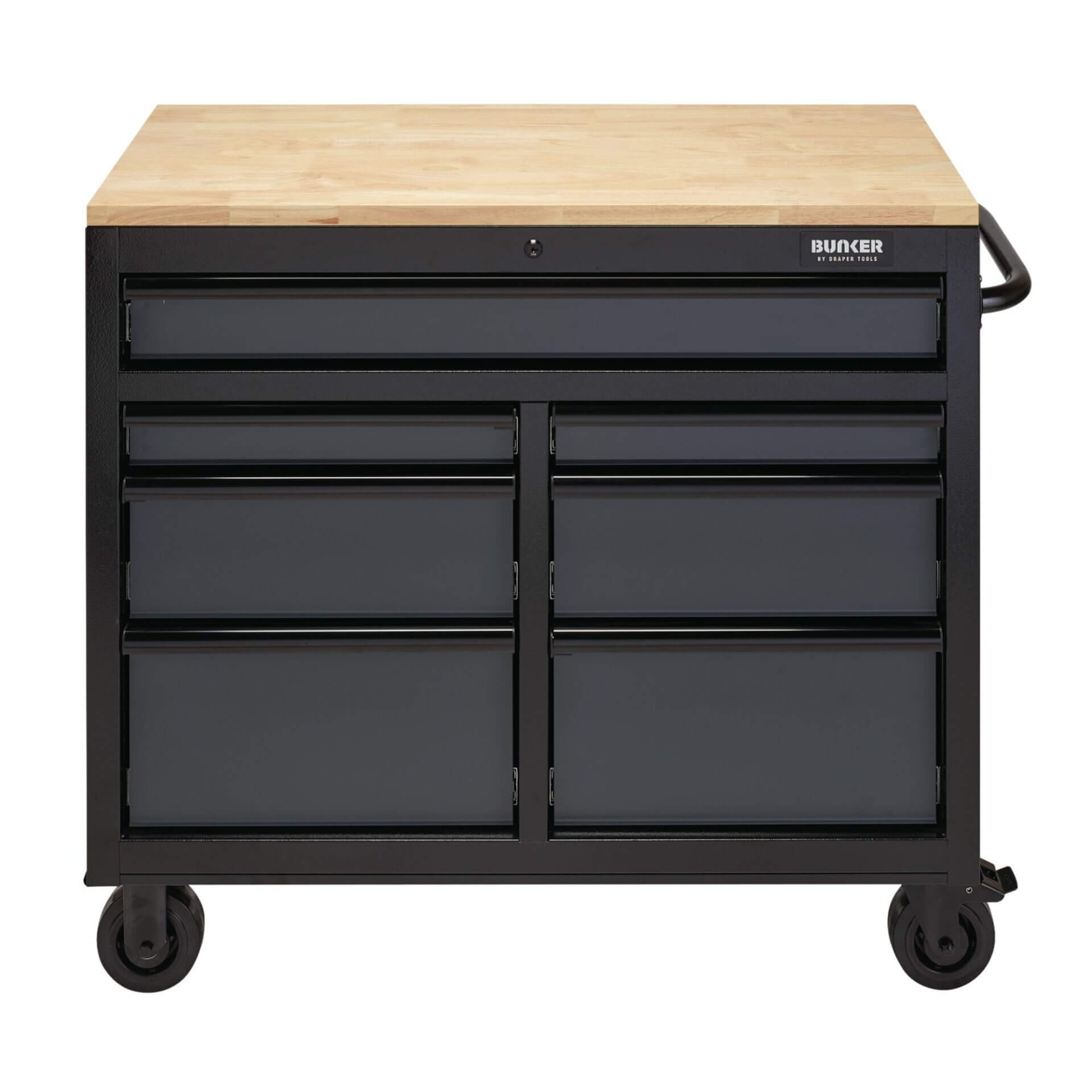 08216_3 Servante d'atelier mobile avec plateau en bois dans un garage