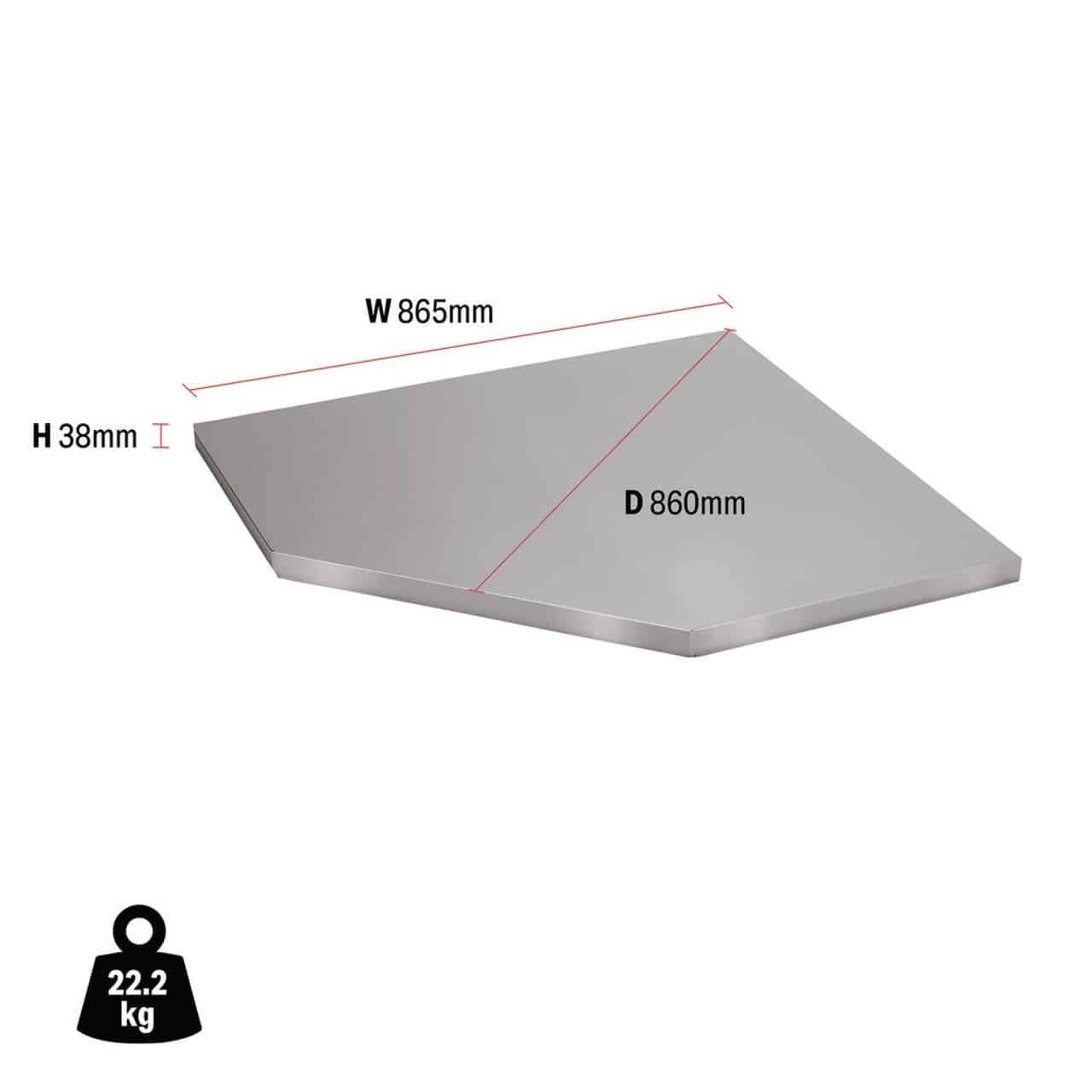 Plan de travail d'angle en inox pour établi, idéal pour les meubles de coin avec les dimensions