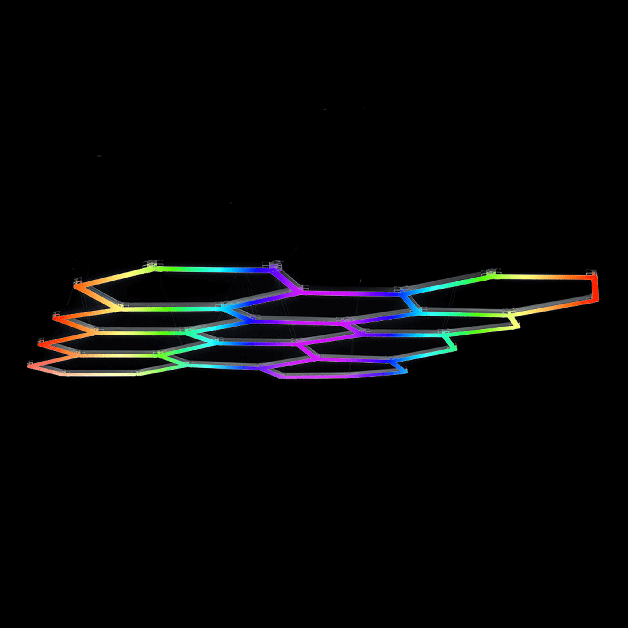 PRODUIT - LUMINAIRE - IZILIGHT- CURUS-BLACK-1 Éclairage LED RGB CURUS, installé dans un garage en pose suspendue